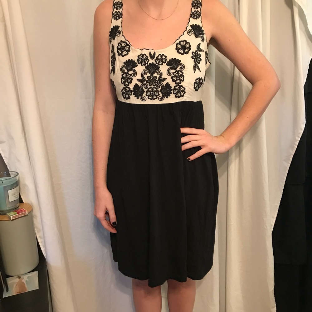 Black and white embroidered Anthropologie dress